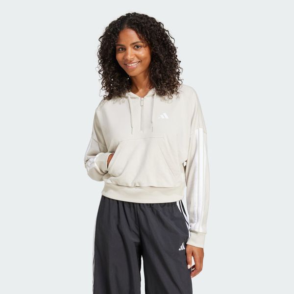 Bluza z kapturem Essentials 3-Stripes French Terry Quarter-Zip. Białe bluzy damskie Adidas, xs, bez wzorów, z bawełny, z kapturem. Za 258.85 zł.