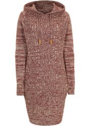 Sukienka dzianinowa z kapturem, we wzór w warkocze. Brązowe sukienki damskie bonprix, bez wzorów, z dzianiny, bez kołnierzyka, bez ramiączek. Za 137.99 zł.