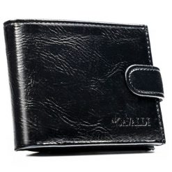 Czarny portfel męski ze skóry ekologicznej zamykany zatrzaskiem - 4U Cavaldi. Czarne portfele męskie 4U Cavaldi, bez wzorów, ze skóry ekologicznej. Za 24.99 zł.