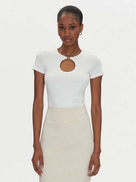 Rinascimento Bluzka CFC0122547003 Biały Regular Fit. Białe bluzki damskie Rinascimento, m, bez wzorów, z syntetyku, bez kołnierzyka, bez ramiączek. Za 149.99 zł.