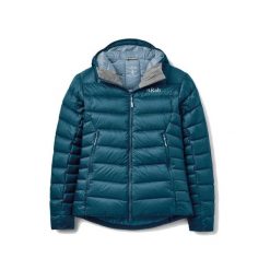 Kurtka trekkingowa puchowa damska Electron Pro Hoody Women. Niebieskie kurtki damskie RAB, bez wzorów, z puchu, z kapturem, trekkingowe. Za 1,419.99 zł.