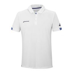 Koszulka polo męsa Babolat Play. Białe koszulki polo męskie BABOLAT, l, bez wzorów, bez kołnierzyka, bez ramiączek, tenisowe. Za 149.99 zł.