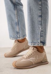 Ciemnobeżowe Sneakersy Ozdobione Geometrycznym Motywem Sameen. Brązowe obuwie sportowe damskie Born2be, z aplikacjami, z jeansu, trekkingowe. Za 119.99 zł.