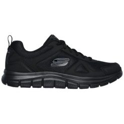 Buty męskie SKECHERS Track Scrolic. Niebieskie buty sportowe męskie Skechers, ze skóry, bez zapięcia, na fitness i siłownię. Za 219.99 zł.