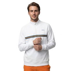 Męska bluza tenisowa ze stójką Siroko Tiebreak White. Białe bluzy męskie SIROKO, m, bez wzorów, z materiału, bez kaptura, na fitness i siłownię. Za 254.00 zł.