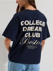 Bawełniana koszulka z napisem - granatowy. Niebieskie t-shirty damskie Sinsay, l, bez wzorów, z bawełny, bez kołnierzyka. Za 25.99 zł.