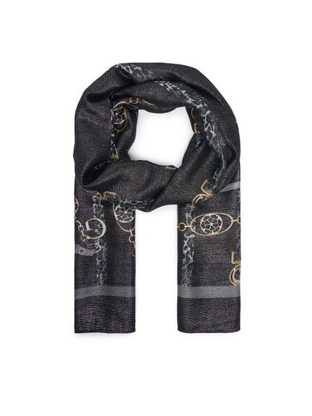 Guess Szal AW5532 VIS03 Czarny. Czarne czapki i kapelusze damskie Guess, z aplikacjami. Za 154.99 zł.