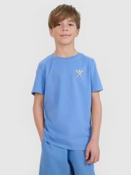 4F T-shirt regular z nadrukiem chłopięcy - granatowy 128 (7-8 lat). Niebieskie t-shirty dla chłopców 4f, bez wzorów, z bawełny, bez ramiączek. W wyprzedaży za 29.99 zł.