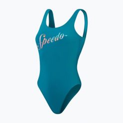Strój pływacki jednoczęściowy damski Speedo Logo Deep U-Back. Niebieskie kostiumy jednoczęściowe damskie Speedo, s, bez wzorów, sportowe, do pływania. W wyprzedaży za 160.00 zł.