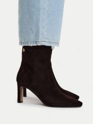 Nine West Botki EO-LB756192-1 Brązowy. Brązowe botki damskie Nine West, z materiału, bez obcasa, na słupku, bez zapięcia. Za 329.99 zł.