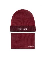 Tommy Hilfiger Komplet czapka i komin AU0AU01938 Czerwony. Czerwone rękawiczki dziecięce Tommy Hilfiger, bez wzorów, z materiału. Za 309.99 zł.
