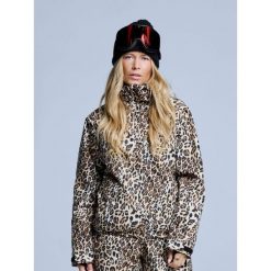 Kurtka narciarska damska - Arty - Ocieplana 2L - Panterkę. Brązowe kurtki snowboardowe damskie POEDERBAAS, l, bez wzorów, z materiału, bez kaptura, narciarskie. Za 915.52 zł.