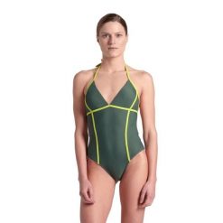 Strój kąpielowy damski jednoczęściowy kostium na basen Arena Big Logo. Zielone kostiumy jednoczęściowe damskie Arena, s, bez wzorów, sportowe, do pływania. Za 69.99 zł.