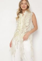 Żółta Koszula z Ozdobnymi Falbanami Adoria. Żółte bluzki damskie Born2be, na lato, m, bez wzorów, eleganckie, bez kołnierzyka, bez ramiączek. Za 139.99 zł.