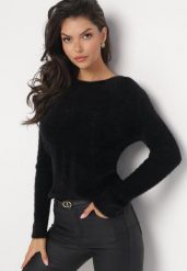 Czarny Dopasowany Sweter z Dzianiny w Prążki Corde. Czarne swetry damskie Born2be, bez wzorów, z dzianiny, eleganckie, bez kołnierzyka, bez ramiączek, bez kaptura. Za 49.99 zł.