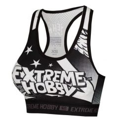 Stanik sportowy fitness siłownia MMA EXTREME HOBBY COMICS. Czarne bielizna termoaktywna damska EXTREME HOBBY, xs, bez wzorów, z dzianiny, bez ramiączek. Za 119.00 zł.