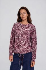 Wzorzysta bluza burgundowa. Czerwone bluzy damskie MOODO, s, bez wzorów, z bawełny, bez kaptura. Za 119.99 zł.