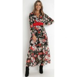 Czarna Sukienka z Paskiem i Gumką w Pasie Samiro. Czarne sukienki damskie Born2be, l, bez wzorów, bez kołnierzyka, bez ramiączek, maxi, kopertowe. Za 69.99 zł.