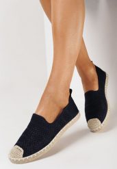 Granatowe Espadryle z Ażurowej Siateczki Ozdobione Plecionką Lanivesa. Niebieskie espadryle damskie Born2be, na lato, w ażurowe wzory, bez obcasa, bez zapięcia. Za 44.99 zł.