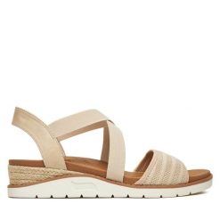 Sandały Skechers. Brązowe sandały damskie Skechers, bez wzorów, bez obcasa, na koturnie, bez zapięcia. Za 199.99 zł.