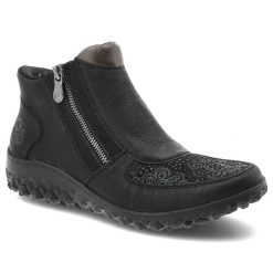 Czarne Botki Rieker Wygodne Obuwie Damskie. Czarne kozaki damskie Rieker, z jeansu, bez obcasa. Za 322.99 zł.