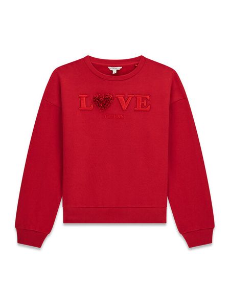 Guess Bluza J6BQ09 K6096 Czerwony Regular Fit. Czerwone bluzy dla dziewczynek Guess, z aplikacjami, z bawełny, bez ramiączek, bez kaptura. Za 182.99 zł.