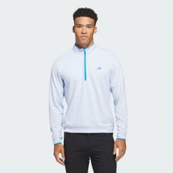 Koszulka Lightweight Half-Zip. Niebieskie koszulki sportowe męskie Adidas, uniwersalny, bez wzorów, z materiału, bez kołnierzyka, bez ramiączek, na golfa. Za 279.00 zł.