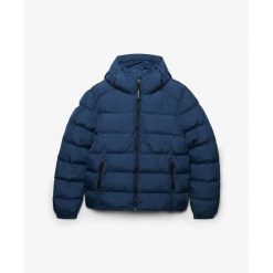 Kurtka z kapturem Superdry. Niebieskie kurtki męskie Superdry., s, bez wzorów, z materiału, eleganckie, z kapturem. Za 514.00 zł.