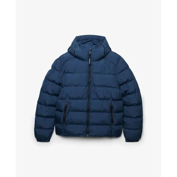 Kurtka z kapturem Superdry. Niebieskie kurtki męskie Superdry., l, bez wzorów, z materiału. Za 514.00 zł.