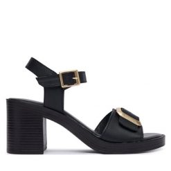 Sandały Tamaris. Czarne sandały damskie Tamaris, bez wzorów, bez obcasa, na słupku, bez zapięcia. Za 409.99 zł.
