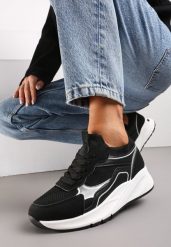 Czarne Sznurowane Sneakersy na Grubej Podeszwie z Błyszczącymi Wstawkami Nithirela. Czarne obuwie sportowe damskie Renee, bez wzorów. Za 109.99 zł.