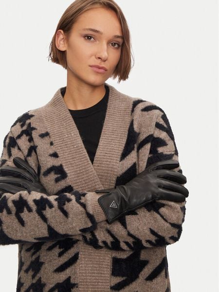 Guess Rękawiczki Damskie AM9449 LEA02 Czarny. Czarne czapki i kapelusze damskie Guess, z aplikacjami, ze skóry. Za 189.99 zł.