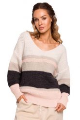Sweter w Paski z Dekoltem V - Model 2. Swetry damskie MOE, l, bez wzorów, z materiału, bez kołnierzyka, bez ramiączek, bez kaptura. Za 218.90 zł.