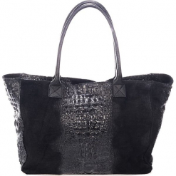 Skórzany shopper bag w kolorze czarnym - 50 x 50 x 20 cm. Czarne torebki shopper damskie Black Bags, w paski, ze skóry. W wyprzedaży za 260.95 zł.