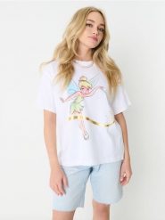 Koszulka z nadrukiem Dzwoneczek - biały. Białe t-shirty damskie Sinsay, l, bez wzorów, bez kołnierzyka. W wyprzedaży za 17.99 zł.