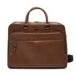 Torba na laptopa Guess. Brązowe torby na laptopa męskie Guess, z aplikacjami. Za 599.99 zł.