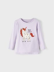 NAME IT Bluzka 13210313 Fioletowy Regular Fit. Fioletowe bluzki dla dziewczynek Name it, bez wzorów, z bawełny, bez ramiączek. Za 79.99 zł.