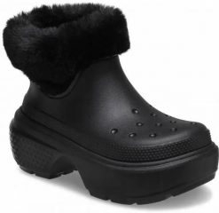 Kozaki Dla Dorosłych Crocs Stomp Lined Boot. Czarne kozaki damskie Crocs, z materiału, bez obcasa. Za 249.99 zł.