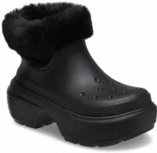 Kozaki Dla Dorosłych Crocs Stomp Lined Boot. Czarne kozaki damskie Crocs, z materiału, bez obcasa. Za 249.99 zł.