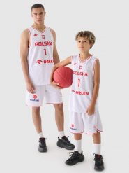 4F Koszulka reprezentacyjna dziecięca 4F x PZKOSZ 2024 - SOCHAN - biała 110/116. Białe t-shirty dla chłopców 4f, bez wzorów, z dzianiny, bez ramiączek. Za 169.99 zł.