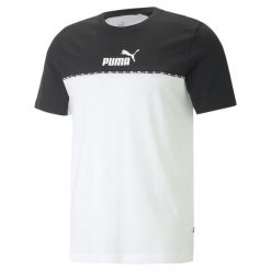 Męska koszulka Essentials Block Tape PUMA Black. Czarne koszulki sportowe męskie Puma, m, bez wzorów, bez kołnierzyka, bez ramiączek, na jogę i pilates. W wyprzedaży za 120.10 zł.
