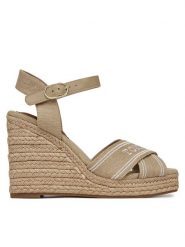 Tommy Hilfiger Espadryle Tommy Hilfiger Espad High Wedge FW0FW08668 Beżowy. Brązowe sandały damskie Tommy Hilfiger, bez wzorów, z materiału, bez obcasa, bez zapięcia. Za 219.99 zł.