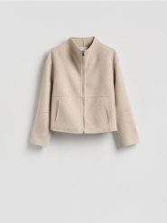 Kurtka handmade z wełną - beżowy. Brązowe kurtki damskie Reserved, l, bez wzorów, z tkaniny, bez kaptura. Za 359.99 zł.