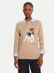 Barbour Sweter Fareham LKN1688BE12 Beżowy Regular Fit. Brązowe swetry damskie Barbour, bez wzorów, z bawełny, bez kołnierzyka, bez ramiączek, bez kaptura. Za 529.99 zł.