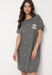 Ciemnoszara Koszula Nocna z Bawełną w Kropki z Napisem Firasine. Szare koszule nocne damskie Born2be, l, bez wzorów, z bawełny. Za 39.99 zł.