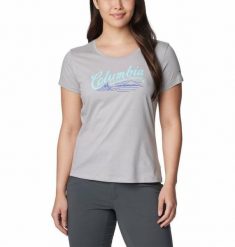 COLUMBIA Koszulka damska Daisy Days SS Graphic Tee columbia grey heather-S. Szare koszulki sportowe damskie Columbia, s, bez wzorów, z bawełny, bez kołnierzyka, bez ramiączek, trekkingowe. Za 63.95 zł.
