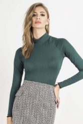 Zielony Golf Basic z Koronkową Wypustką. Zielone bluzki damskie Wow Point, l, bez wzorów, z elastanu, bez kołnierzyka, bez ramiączek. Za 129.90 zł.