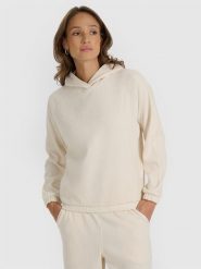 4F Bluza dresowa nierozpinana z kapturem damska - biała XL. Białe bluzy damskie 4f, xl, bez wzorów, z dresówki, z kapturem. Za 159.99 zł.
