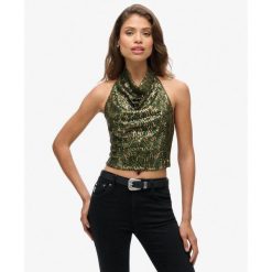 Top z cekinami z dekoltem typu halter Cowl. Żółte bielizna termoaktywna damska Superdry., bez wzorów, bez ramiączek. Za 336.10 zł.