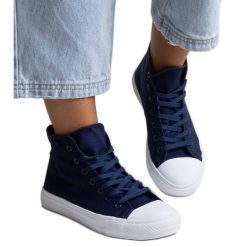 Bez marki Granatowe wysokie trampki Ghanem niebieskie. Niebieskie trampki i tenisówki damskie bez wzorów, eleganckie, bez zapięcia. Za 85.50 zł.